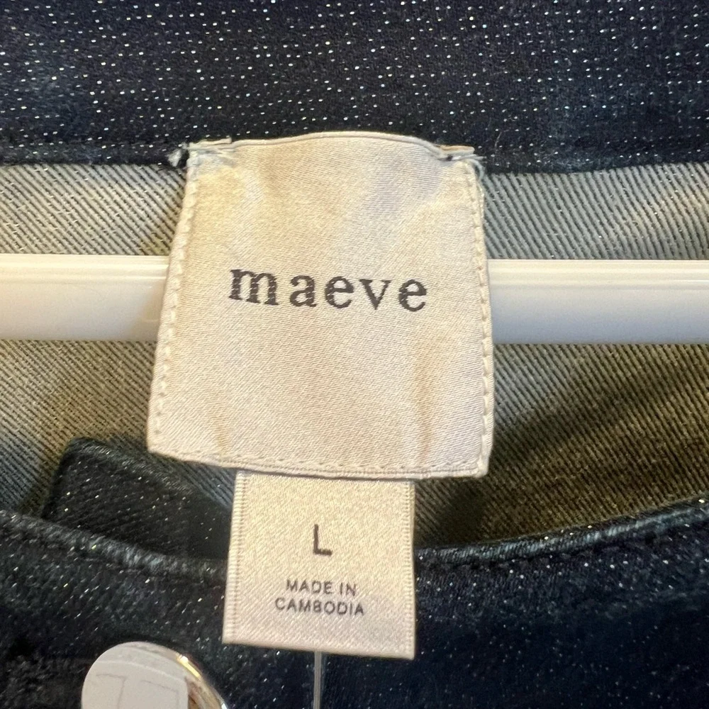 NWT new large Anthropologie Maeve Cora patch pocket denim sparkle jacket jean